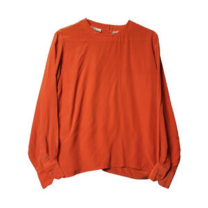 Vintage Anne Klein Il 100% Silk Orange Long Sleeve Blouse Women's Medium